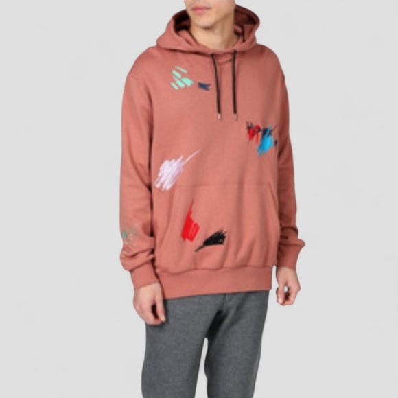 PAUL SMITH Embroidered Marker Pen Mens Pink Hoodie Ink Spill Organic Cotton L - Picture 3 of 16